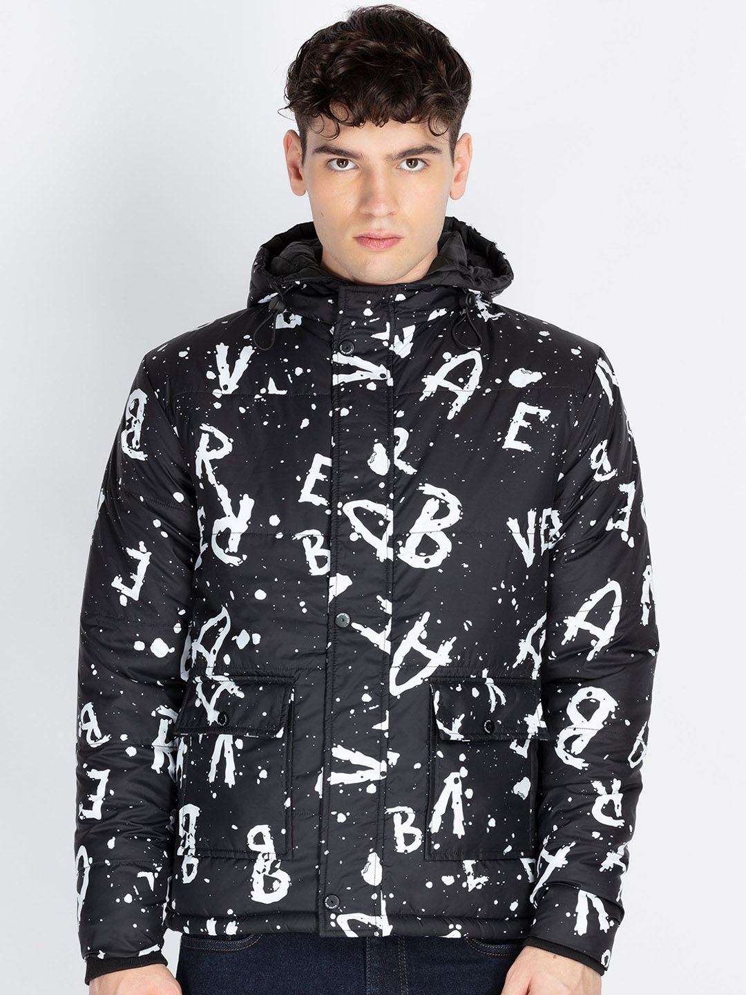 Status Quo Men Hooded Typography Printed Casual Padded Jacket