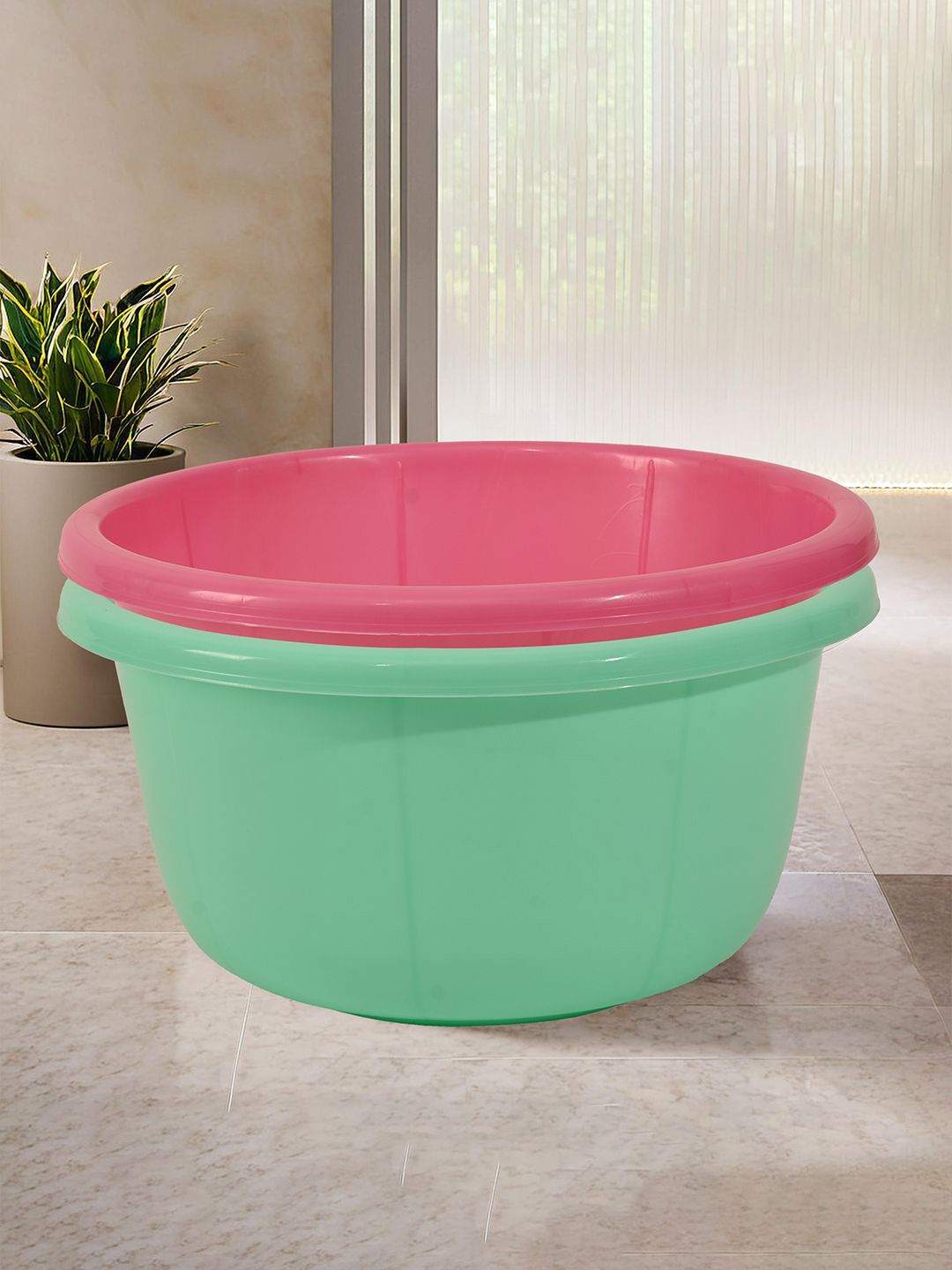 Kuber Industries Green & Pink 2 Pieces Bath Tubs 40 L Each