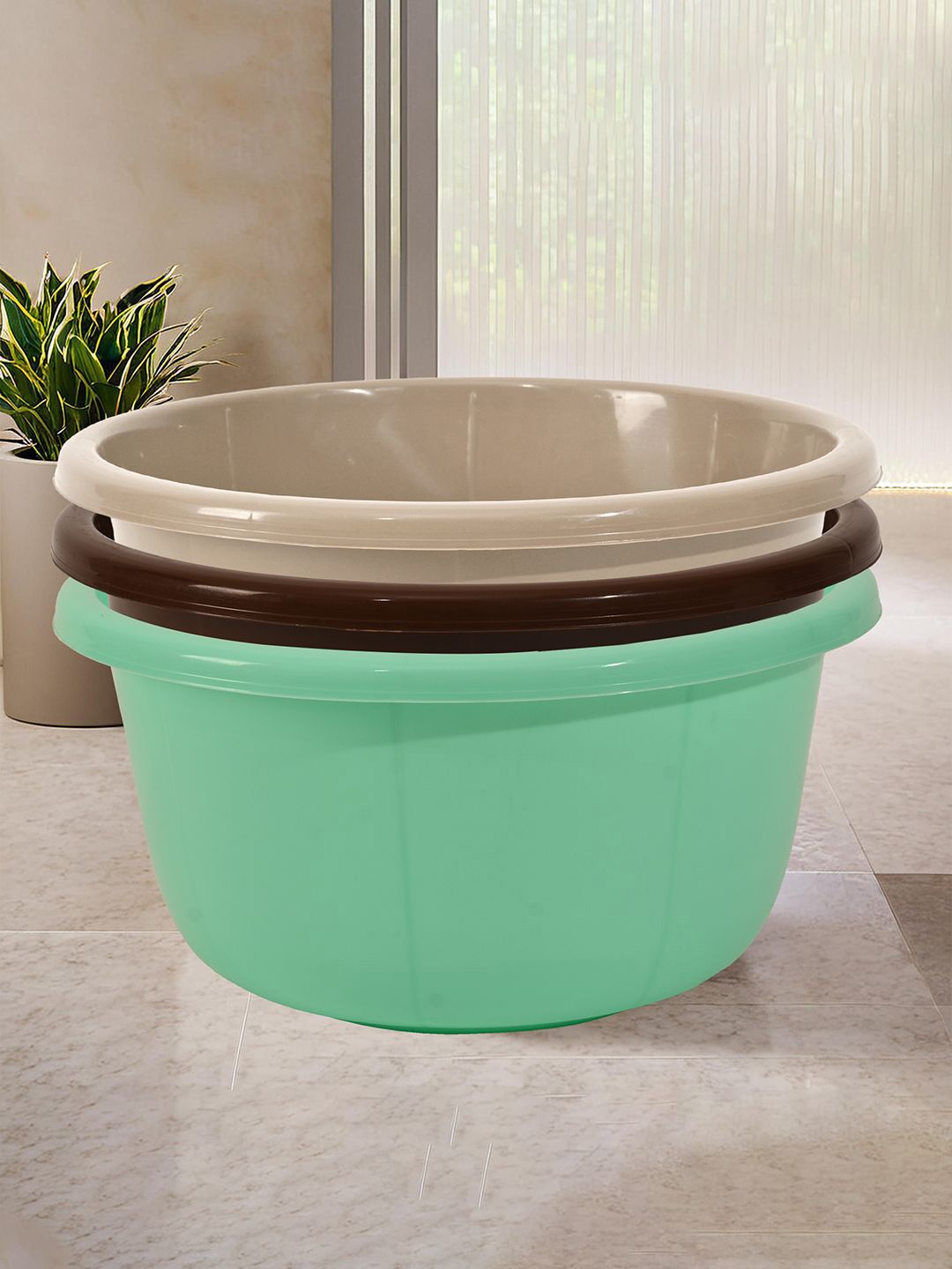 Kuber Industries Brown & Green 3 Pieces Classic Matte Bath Tub