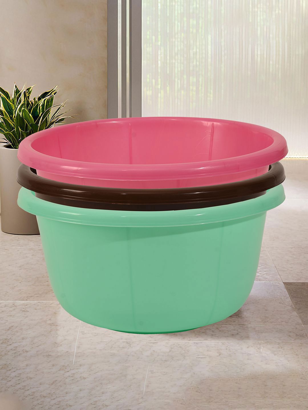 Kuber Industries Brown & Pink 3 Pieces Classic Matte Bath Tub