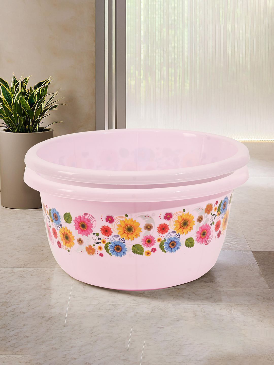Kuber Industries Pink & Blue 2 Pieces Floral Printed Matte Bath Tub