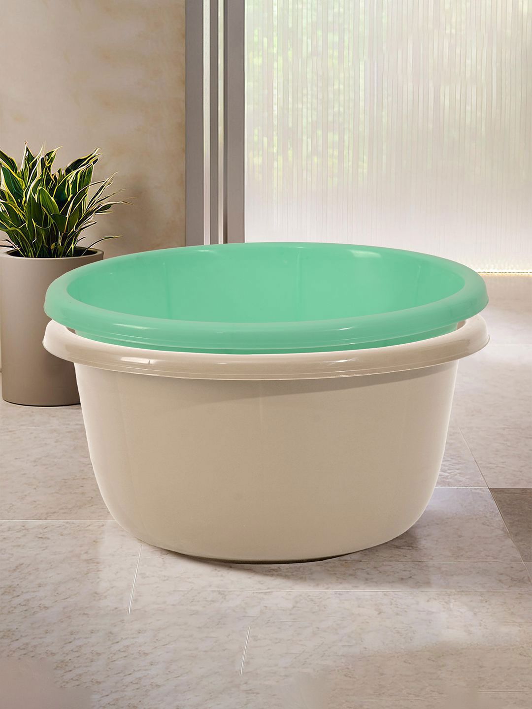 Kuber Industries Green & Coffee Brown 2 Pieces Bath Tubs 40 L Each