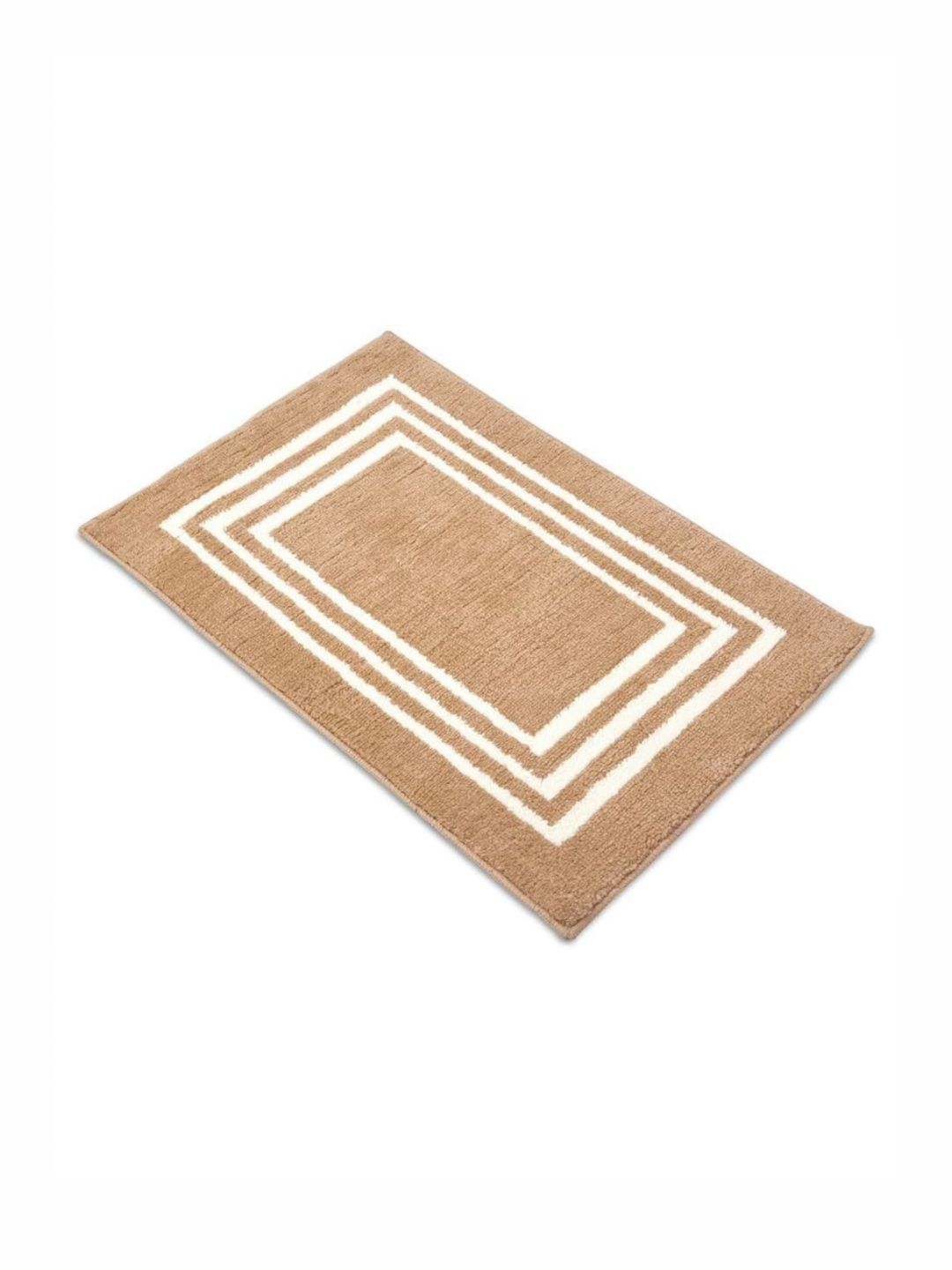 Encasa Homes Beige & White Printed 210 GSM Microfibre Rectangular Bath Rug