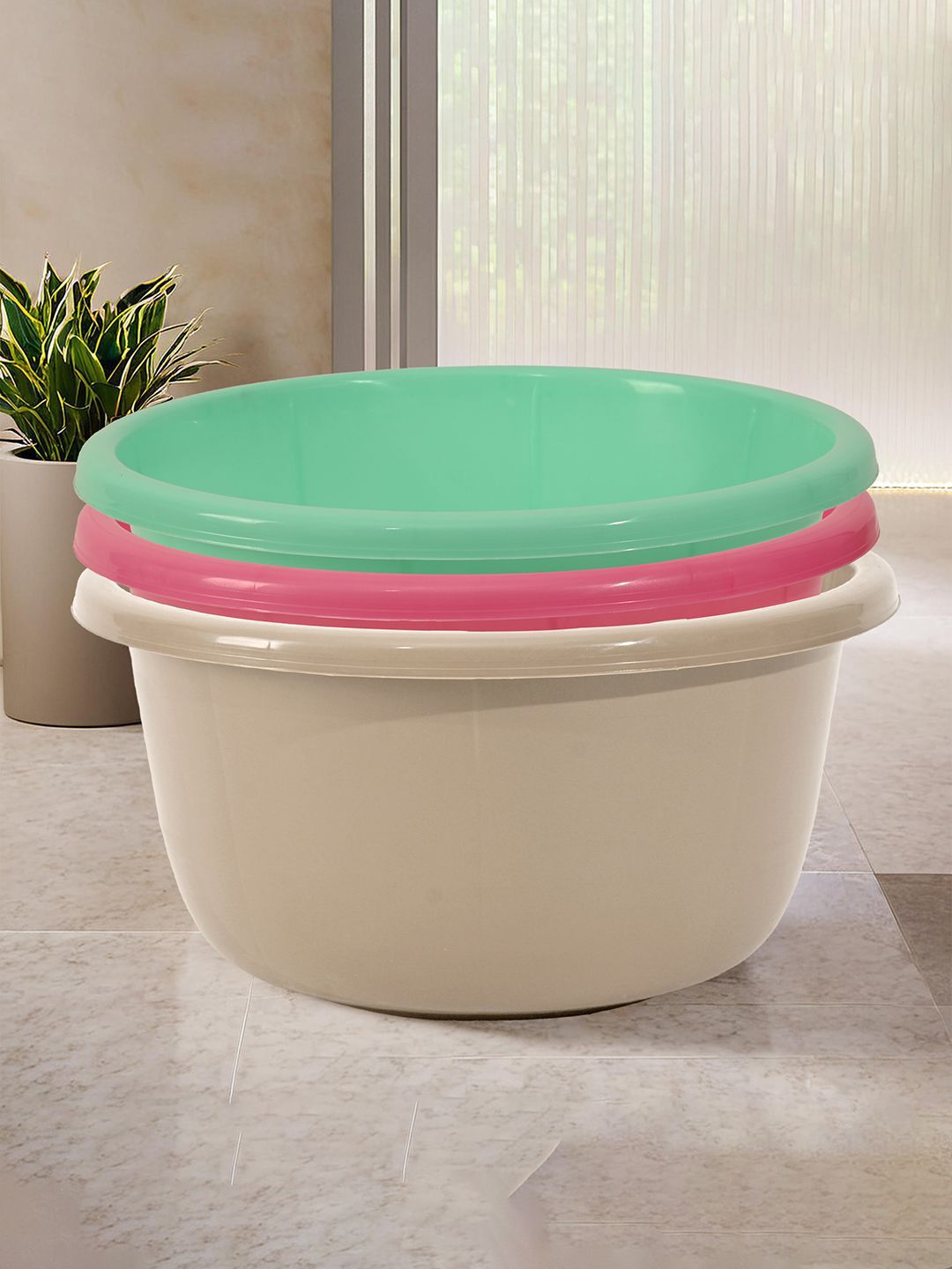 Kuber Industries Green & Pink 3 Pieces Classic Matte Bath Tub