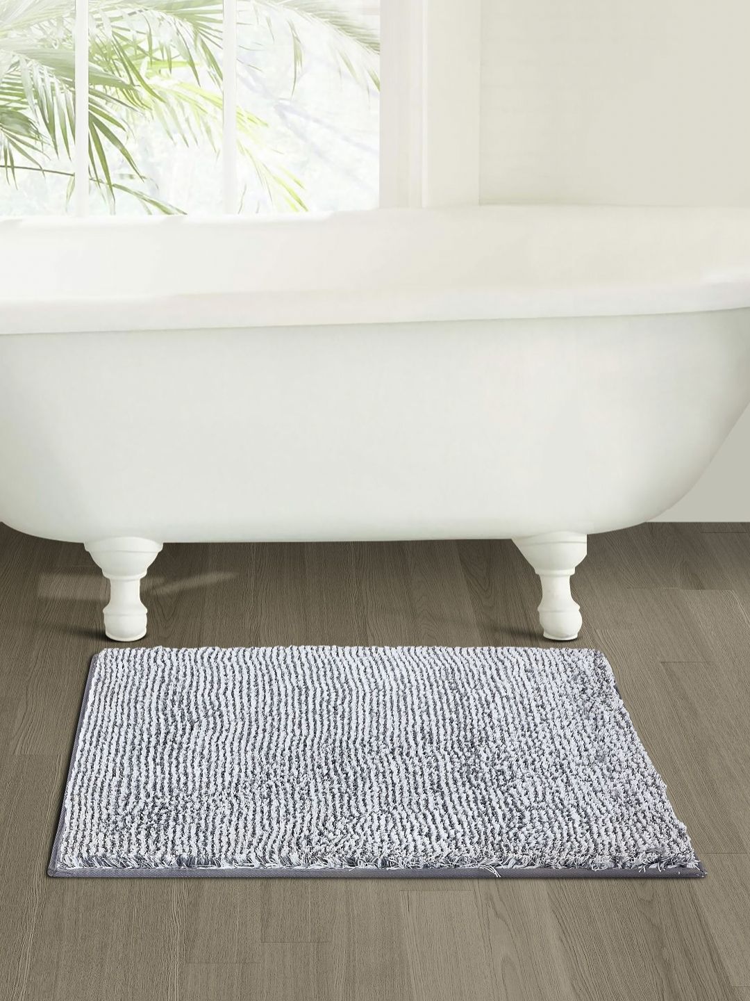 OBSESSIONS Grey & White Printed 2400 GSM Rectangular Bath Rugs