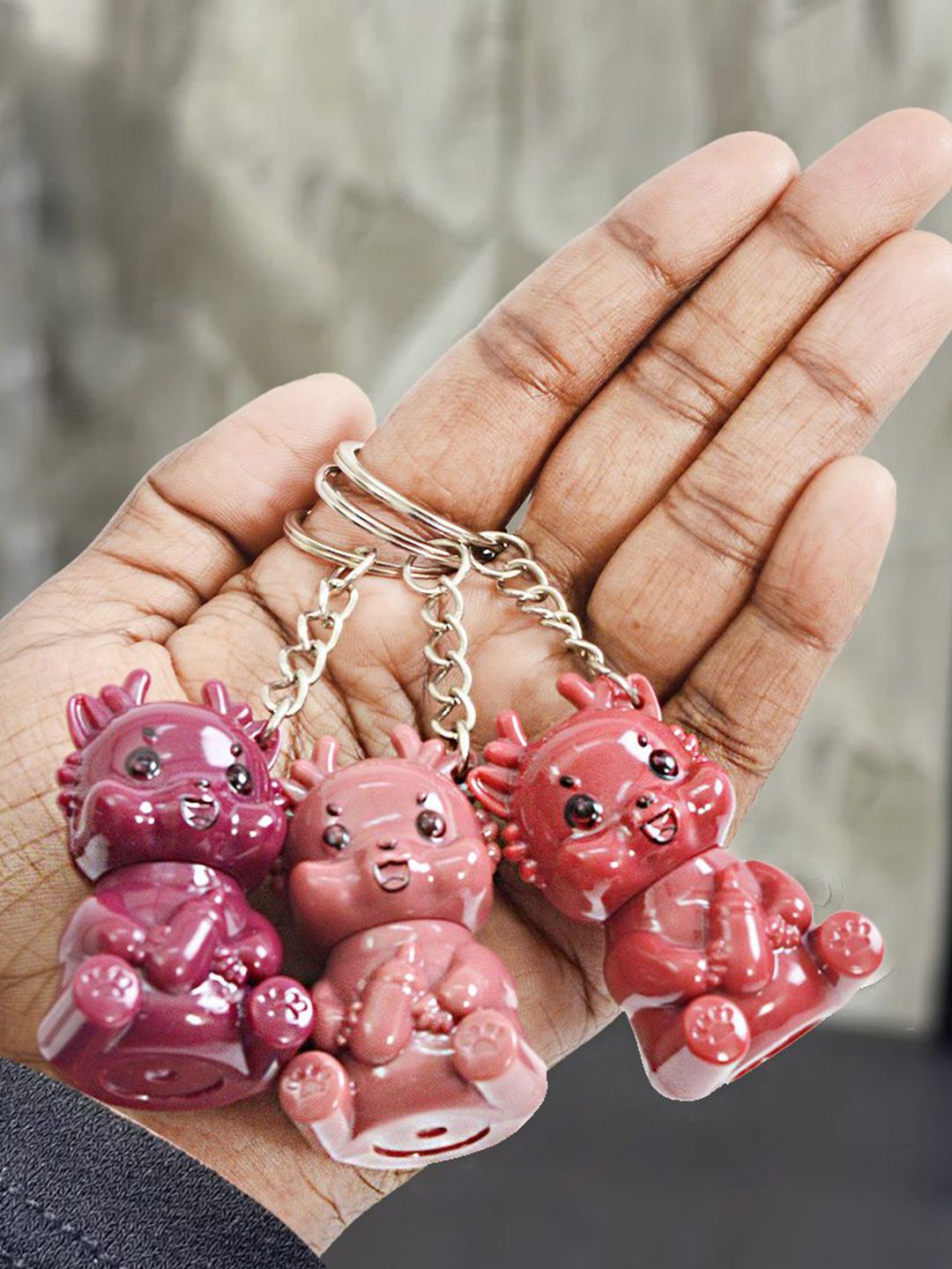 Adbeni Set Of 3 Cartoon Keychain Lip Gloss 5ml Each - Nude, Peach & Coffee Brown