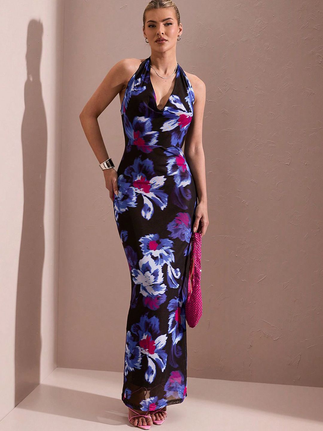 BAESD Women Floral Printed Halter Neck Bodycon Dress
