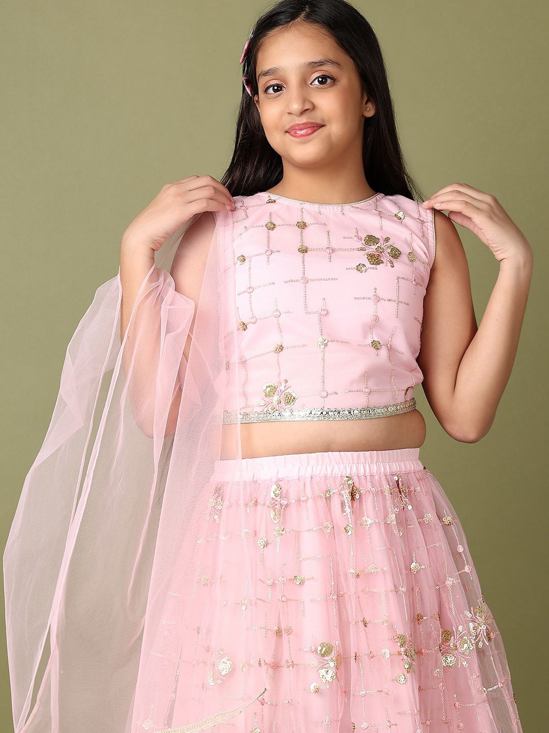 V-Mart Girls Embellished Sequinned Ready to Wear Lehenga & Blouse With Dupatta