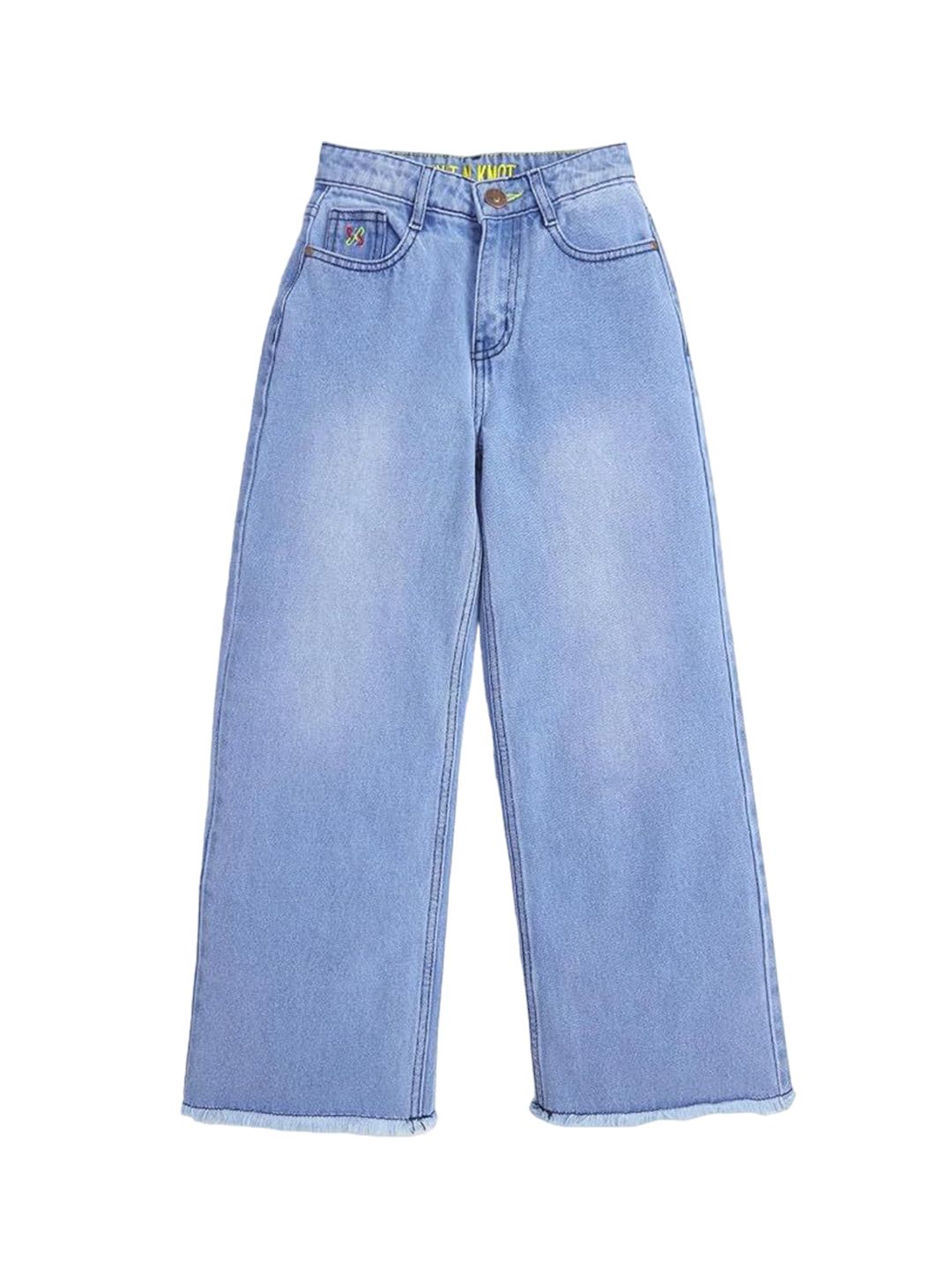 Knit N Knot Girls Flared High-Rise Light Fade Jeans
