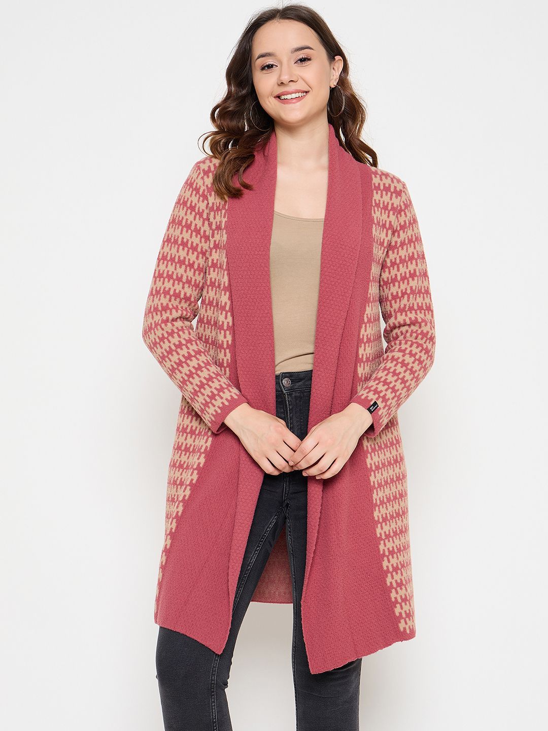 CREATIVE LINE Self Design Woollen Longline Front Open Shrug