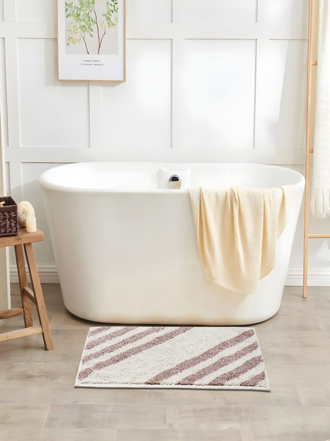 CAZIMO Rust-Coloured Striped Anti-Skid Super Absorbent Bath Mat