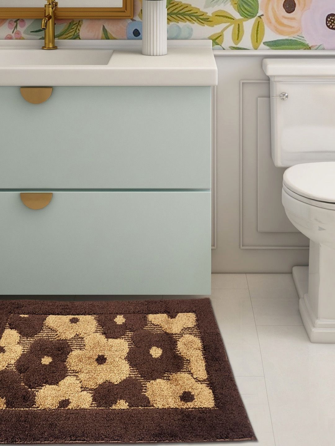 ANA Brown & Beige Patterned Anti-Skid Bath Rugs