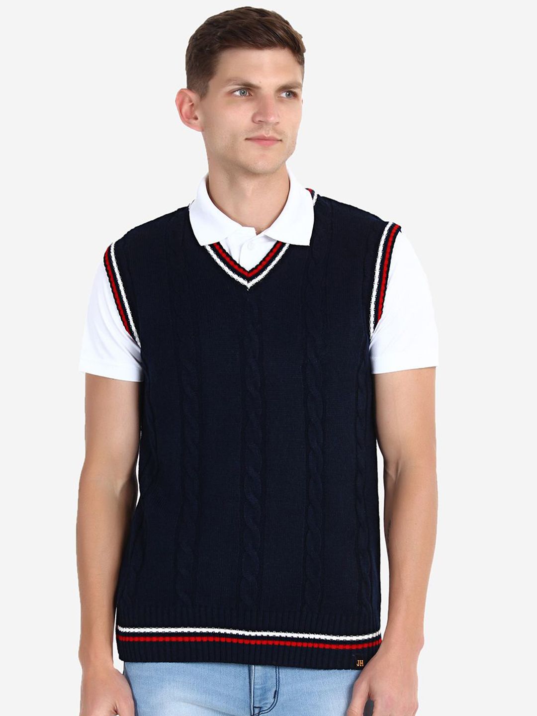 JoE Hazel Men V-Neck Cable Knit Sweater Vest