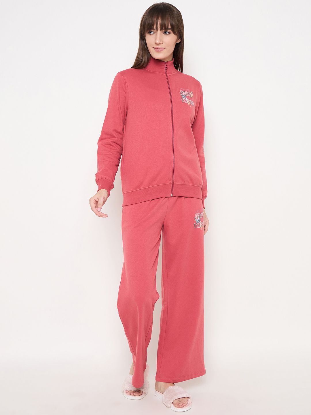 MADAME M SECRET Women Printed Mandarin Collar Long Sleeves Night suit