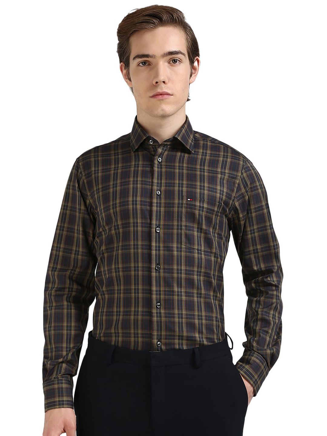 Tommy Hilfiger Men Spread Collar Tartan Checked Cotton Formal Shirt