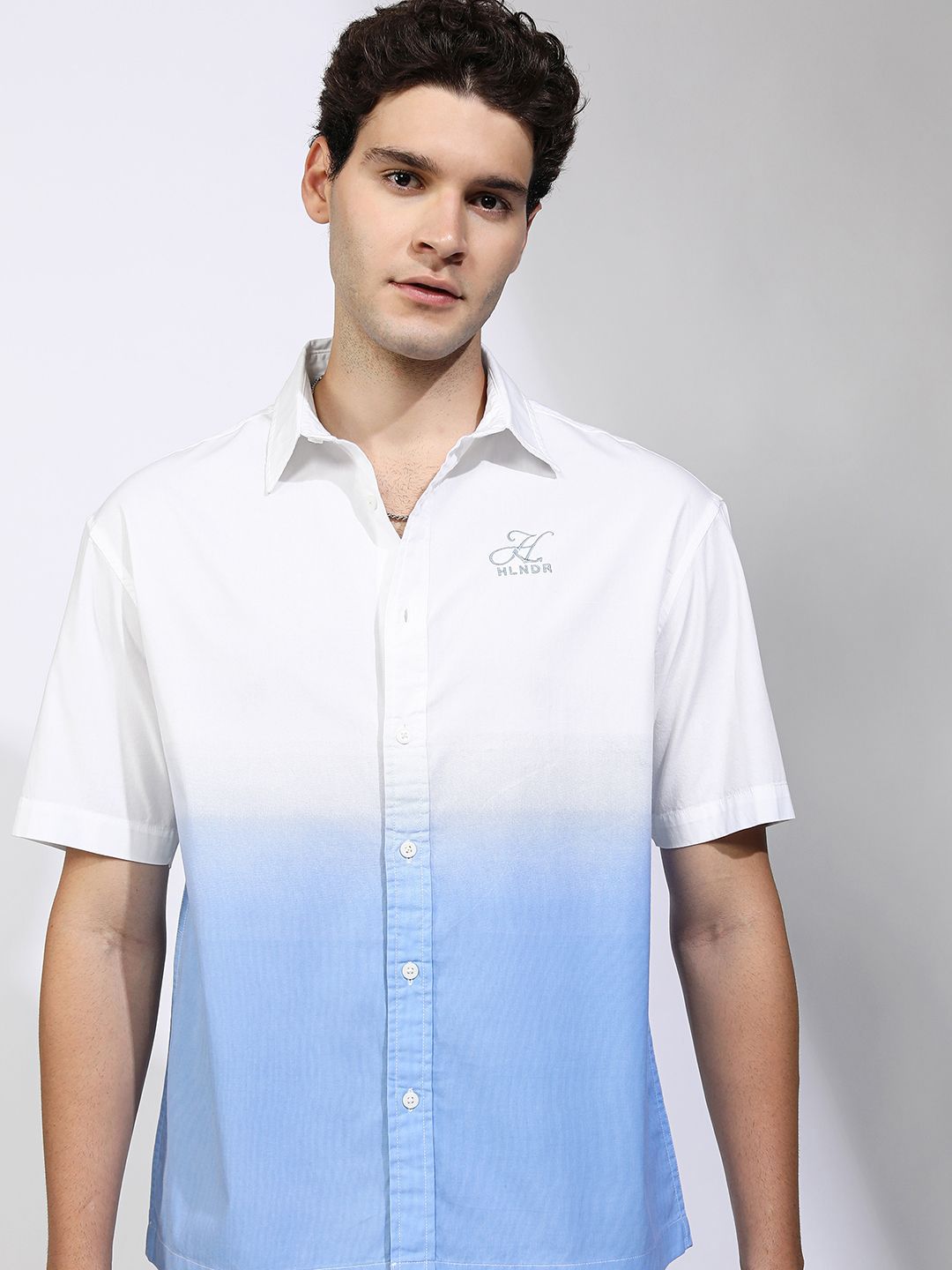 Highlander Men Cream Logo Embroider Ombre Effect Oversized Shirt