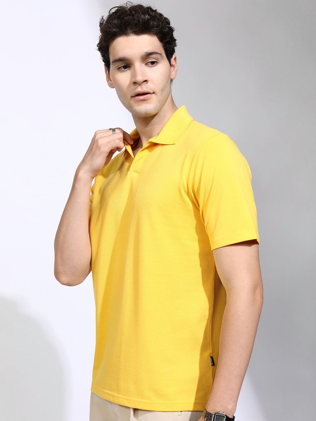 HIGHLANDER Men Solid Polo Collar Cotton Relaxed Fit T-shirt
