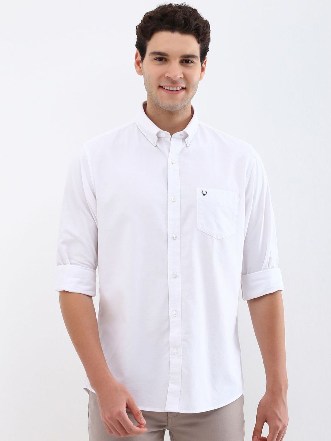 Allen Solly Allen Solly Men Button-Down Collar Solid Cotton Slim Fit Casual Shirt