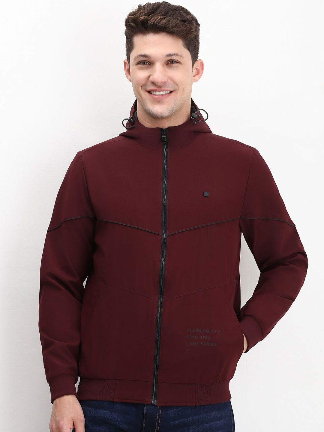 Allen Solly Men Mock Collar Solid Cotton Casual Bomber Jacket