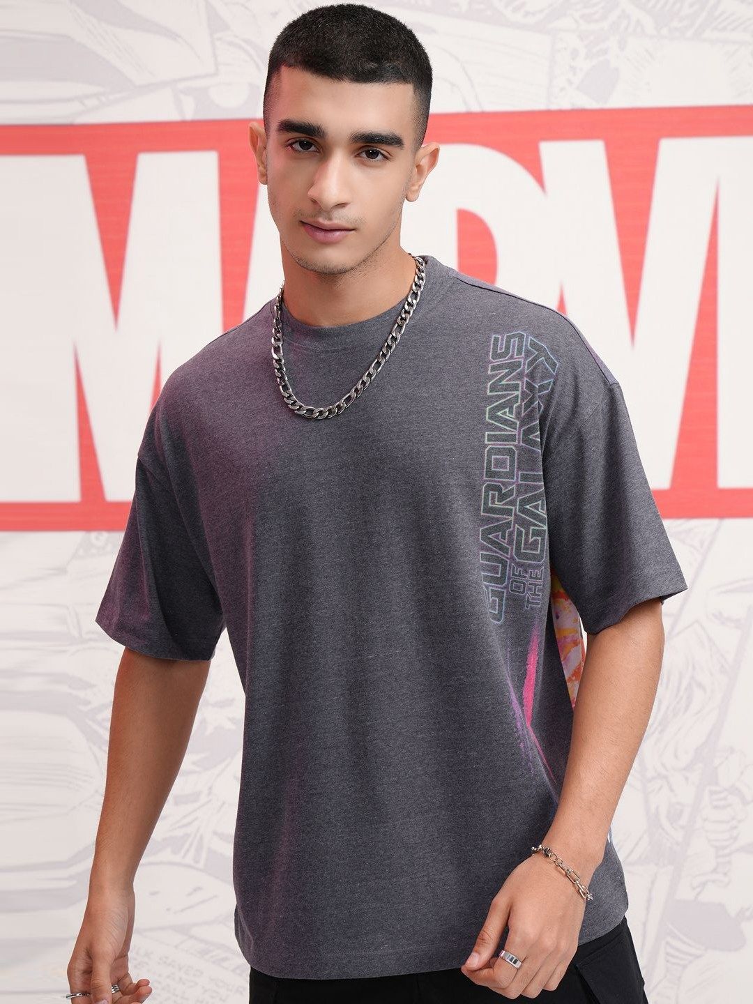 Highlander Marvel Men Venom Printed Round Neck Oversized Drop Shoulder Tshirt