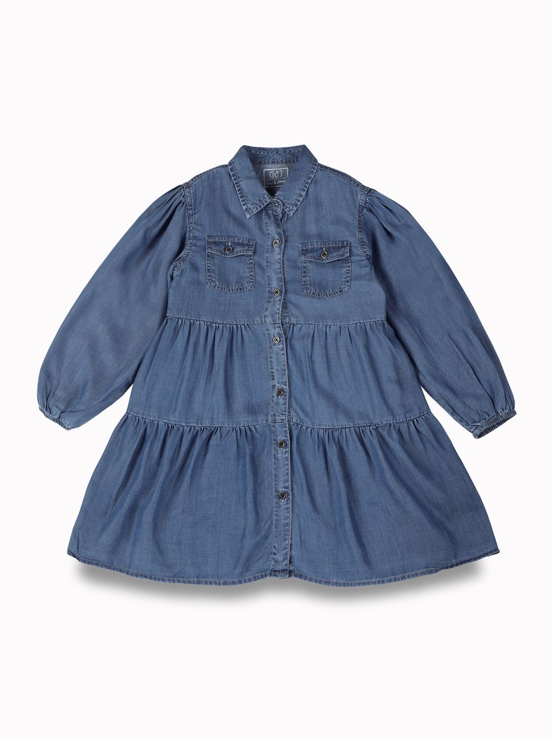 Gini and Jony Girls Bishop Sleeves Denim Shirt Dress