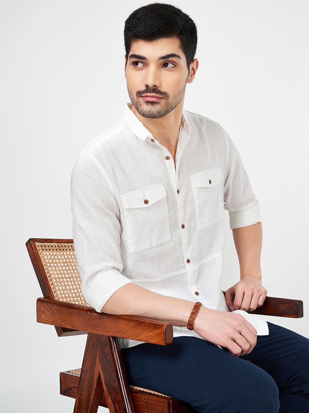 7 Alt by Pantaloons Men Spread Collar Solid Cotton Relaxed Fit Casual Shirt
