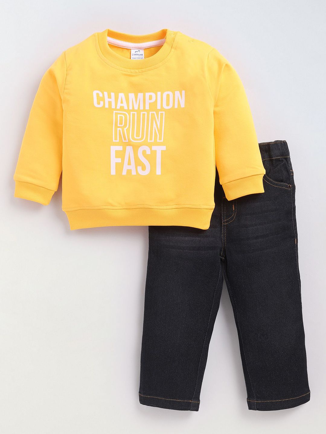 Dollar Kid Super Soft Printed Long Sleeves T Shirt With Denim Pant Set