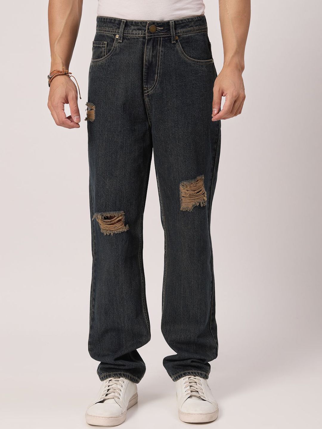 Style Quotient Men Relaxed Cotton Fit Mildly Distressed Light Fade Denim Jeans