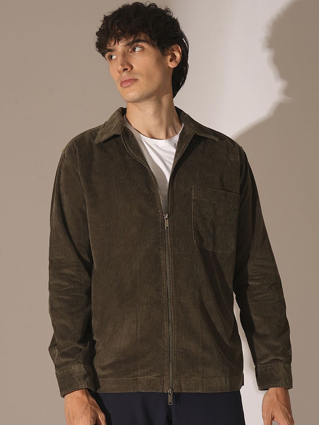 SELECTED Men Spread Collar Self Design Cotton Casual Tailored Jacket