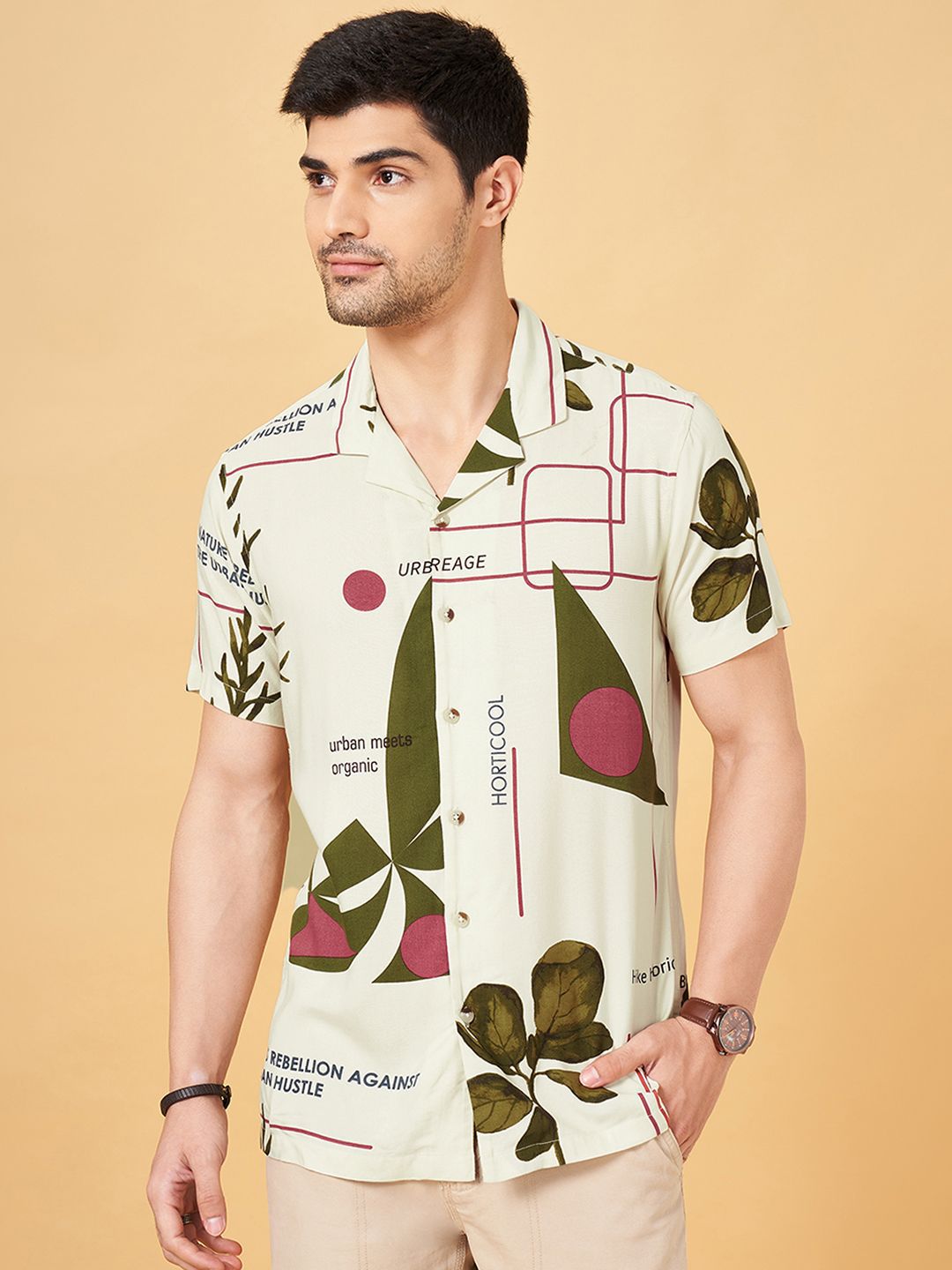 Urban Ranger by pantaloons Men Cuban Collar Conversational Printed Slim Fit Casual Shirt