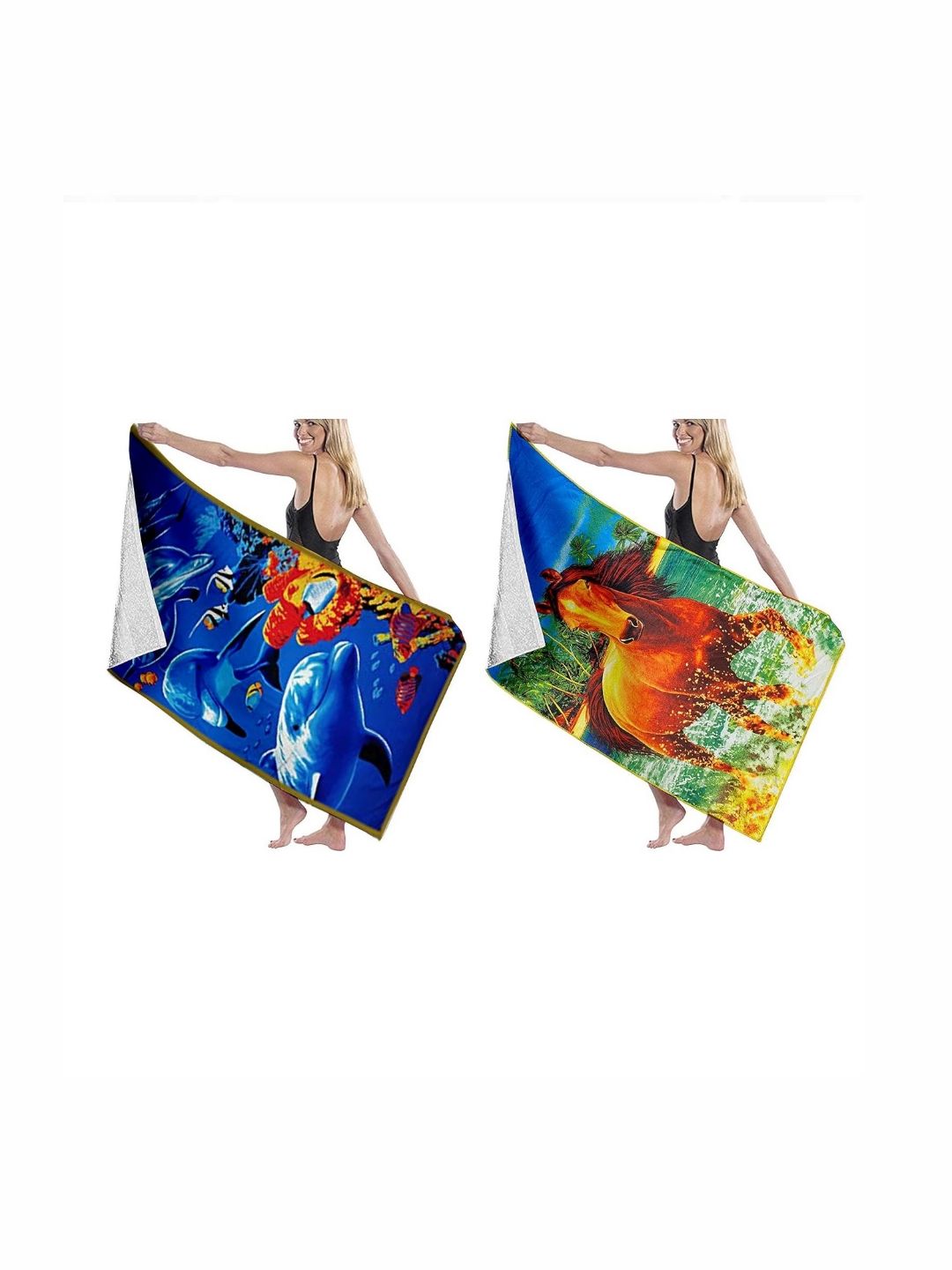 Lushomes Blue 2 Piece Printed Other 250 GSM Towel Set