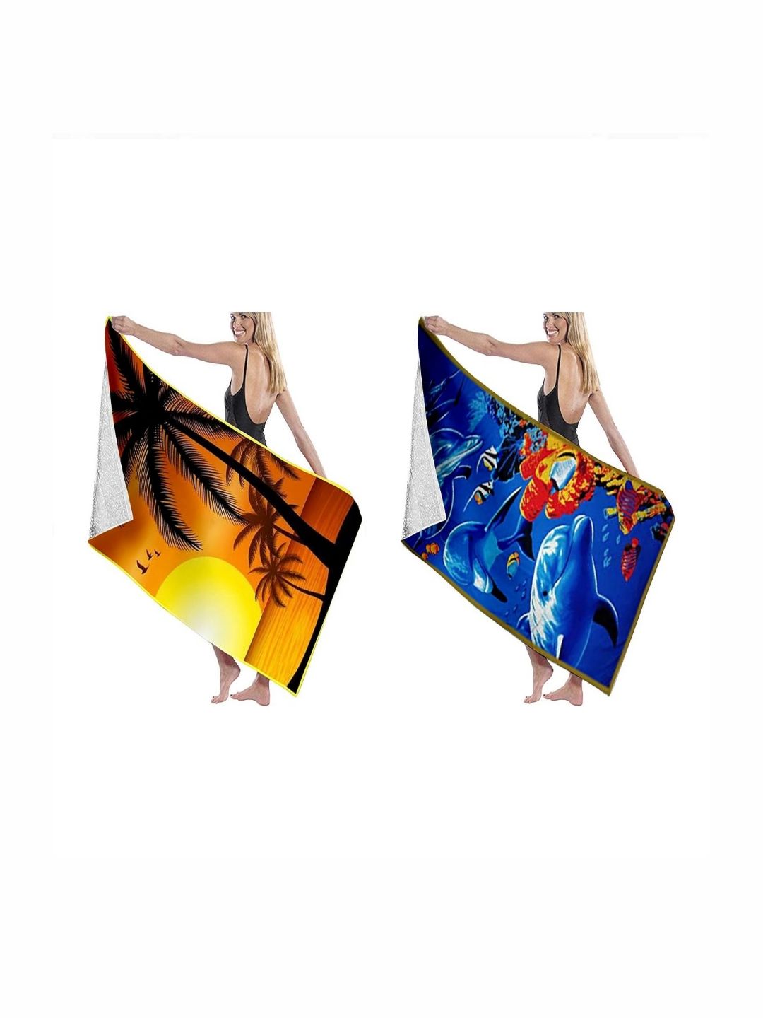 Lushomes Orange & Blue 2 Piece Printed Other 250 GSM Towel Set