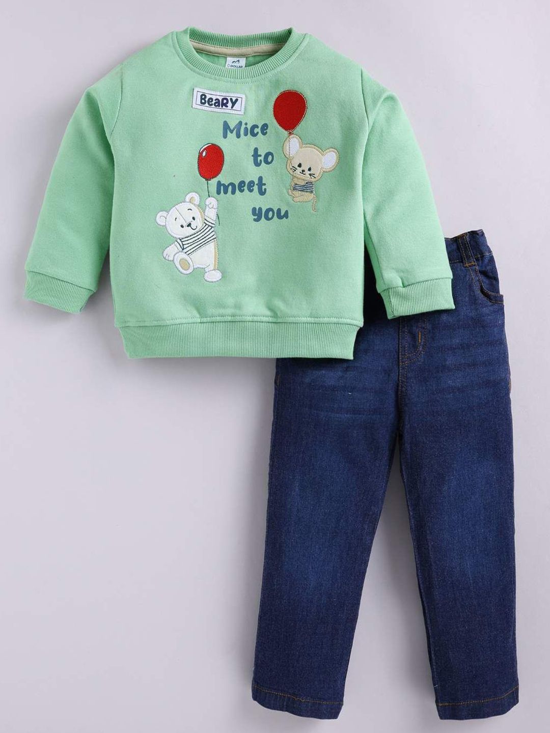 Dollar Kid Super Soft Printed Long Sleeves T Shirt With Denim Pant Set