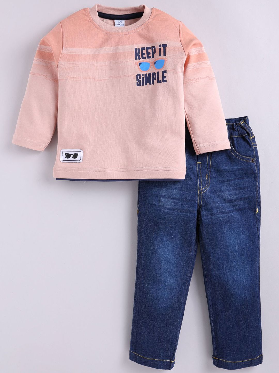 Dollar Kid Super Soft Printed Long Sleeves T Shirt With Denim Pant Set
