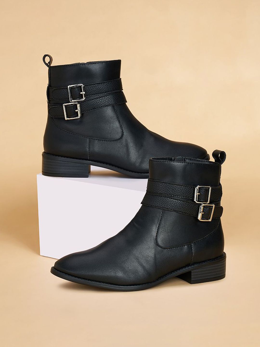 Forever Glam by Pantaloons Women PU Round Toe Winter Boots With Buckle