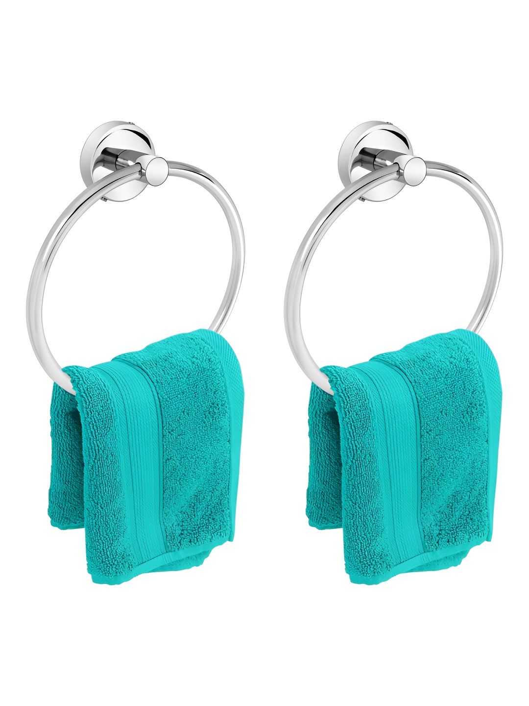Plantex Silver-Toned 2 Pieces Stainless Steel Round Towel Rings