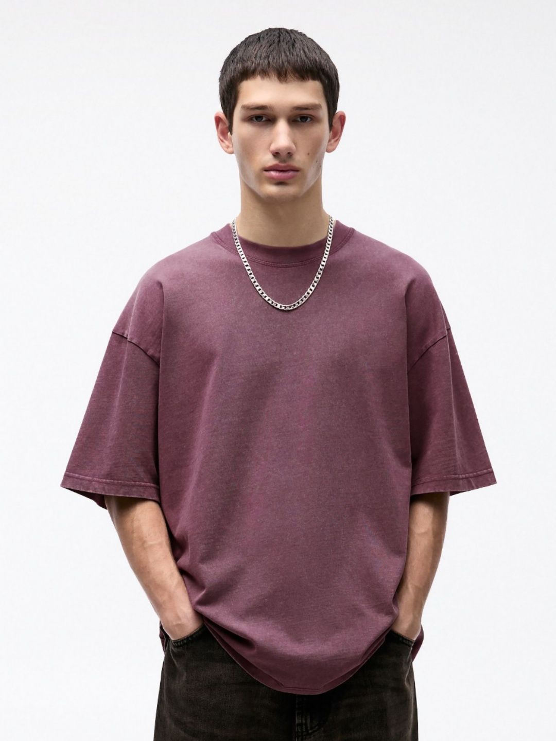 MISCHIEF MONKEY Men Solid Round Neck Cotton Oversized T-shirt