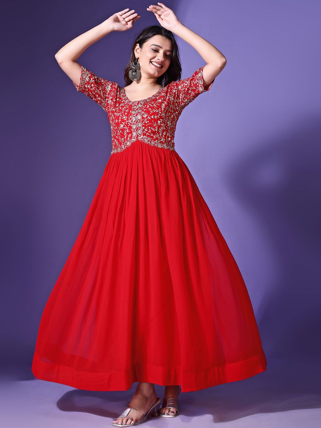 kalini floral embroidered sequinned georgette maxi ethnic dress reviews Buy KALINI Floral Embroidered Sequinned Georgette Fit & Flare Maxi Dress -  Ethnic Dresses for Women 31240672