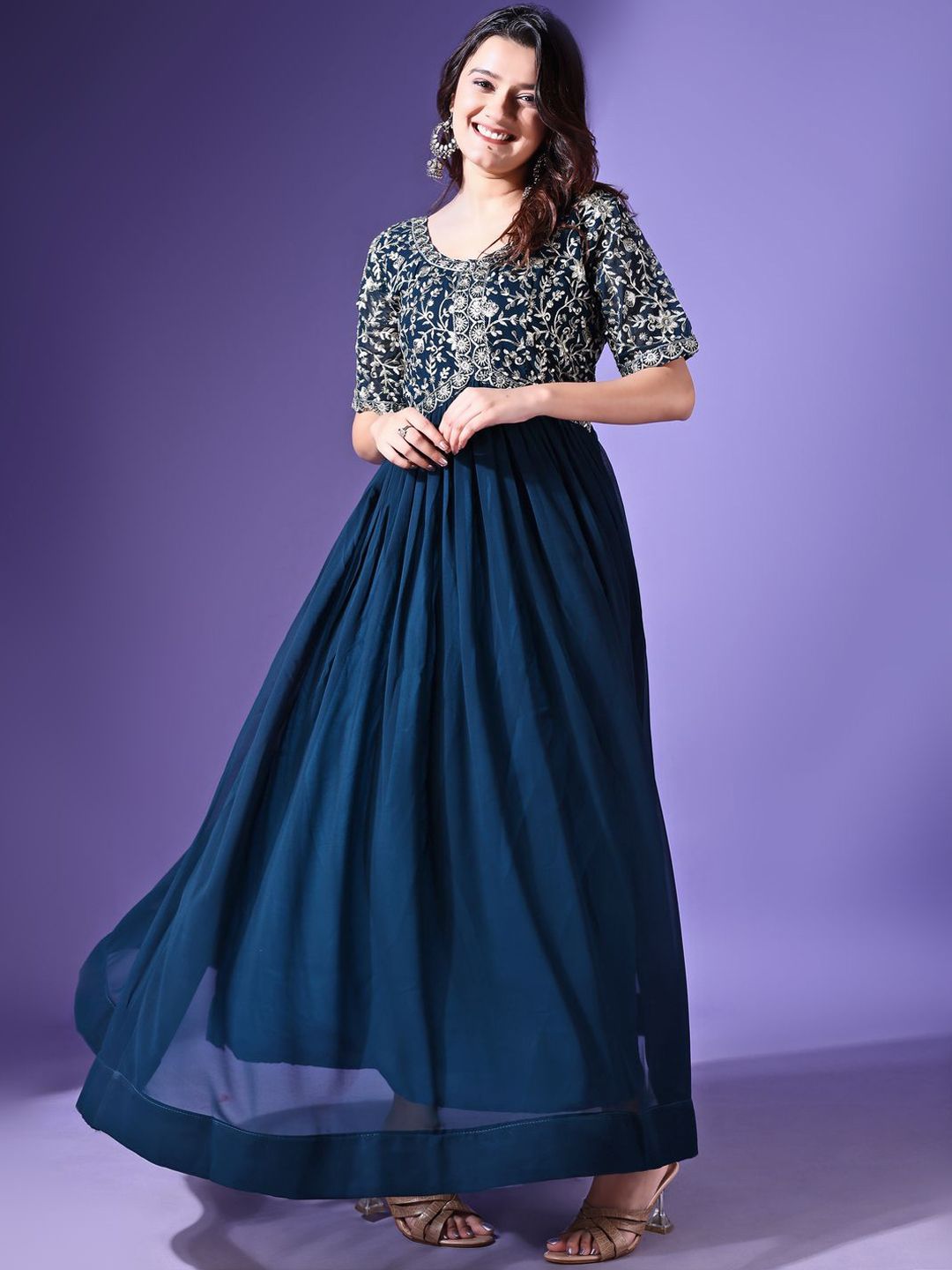 kalini floral embroidered sequinned georgette maxi ethnic dress reviews Buy KALINI Floral Embroidered Thread Work Georgette A-Line Ethnic Dress - Ethnic Dresses for Women 31209264