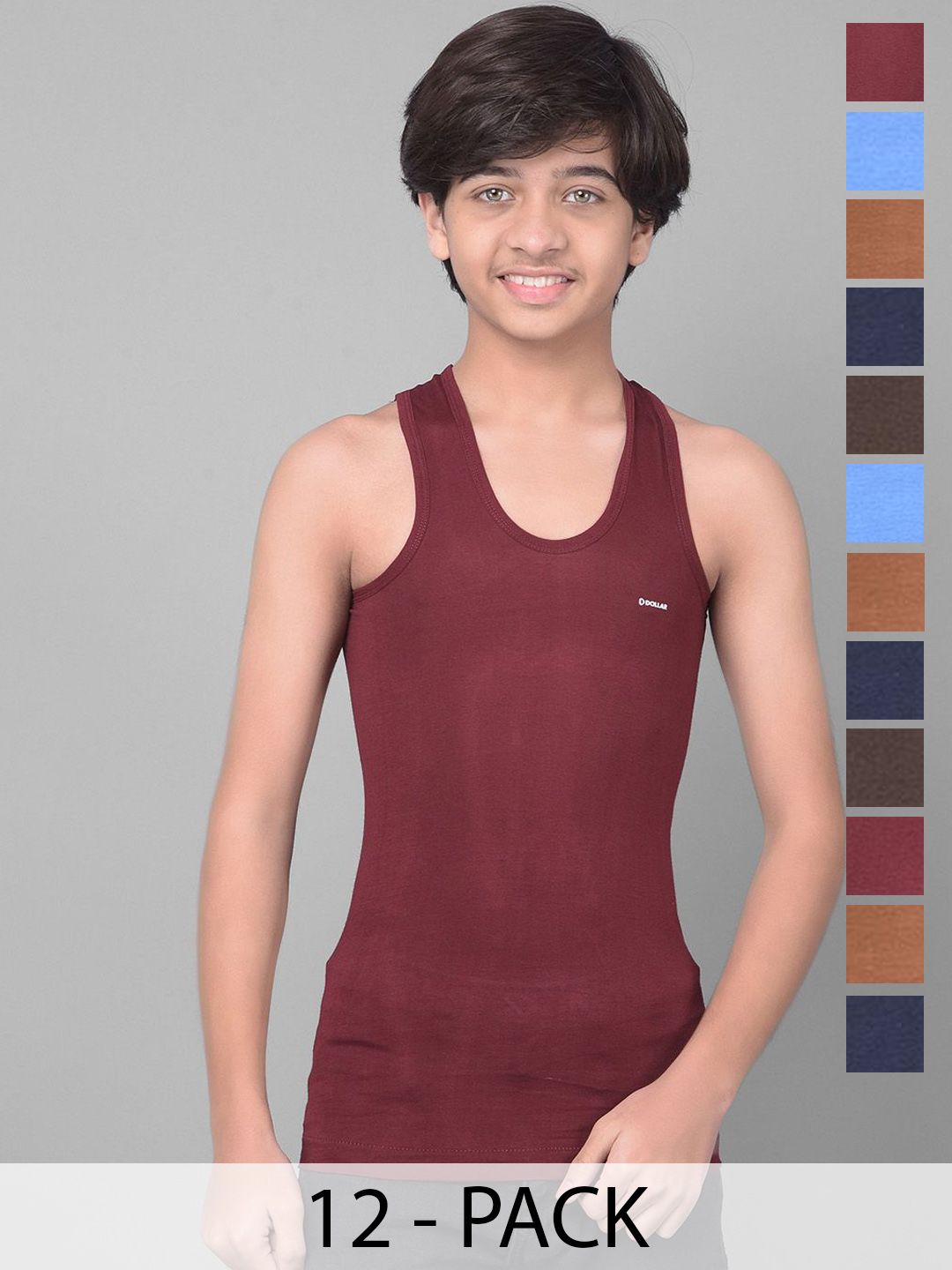 Dollar Bigboss Kid's Solid Pack of 12 Combed Cotton Shrinkless Vest