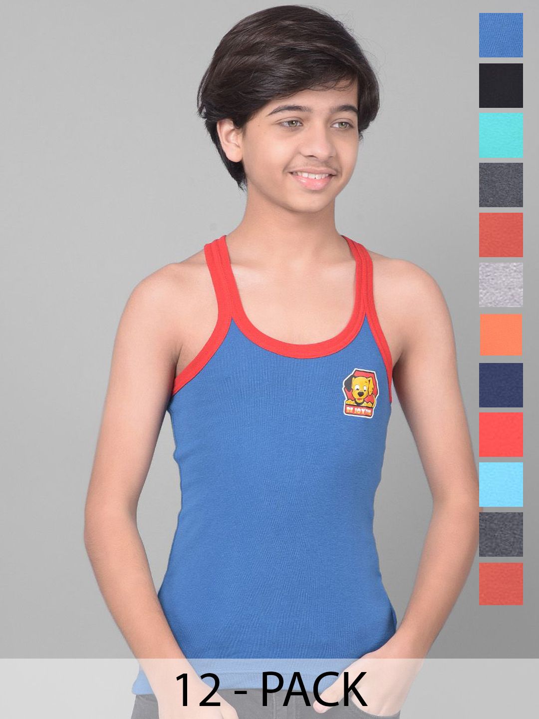 Dollar Bigboss Kid's Solid Pack of 12 Combed Cotton Rib Fabric Gym Vest