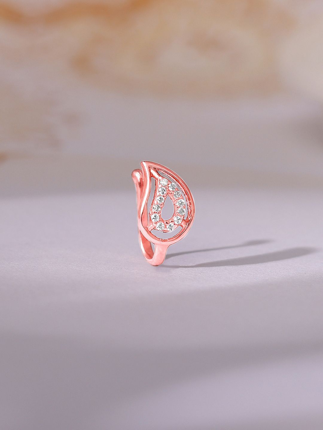 GIVA GIVA 925 Sterling Silver Rose Gold-Plated Stone Studded Aam Stud Nosepin