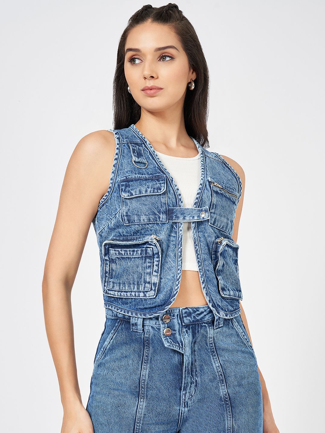 SF JEANS by Pantaloons Women Collarless Washed Solid Cotton Casual Denim Jacket