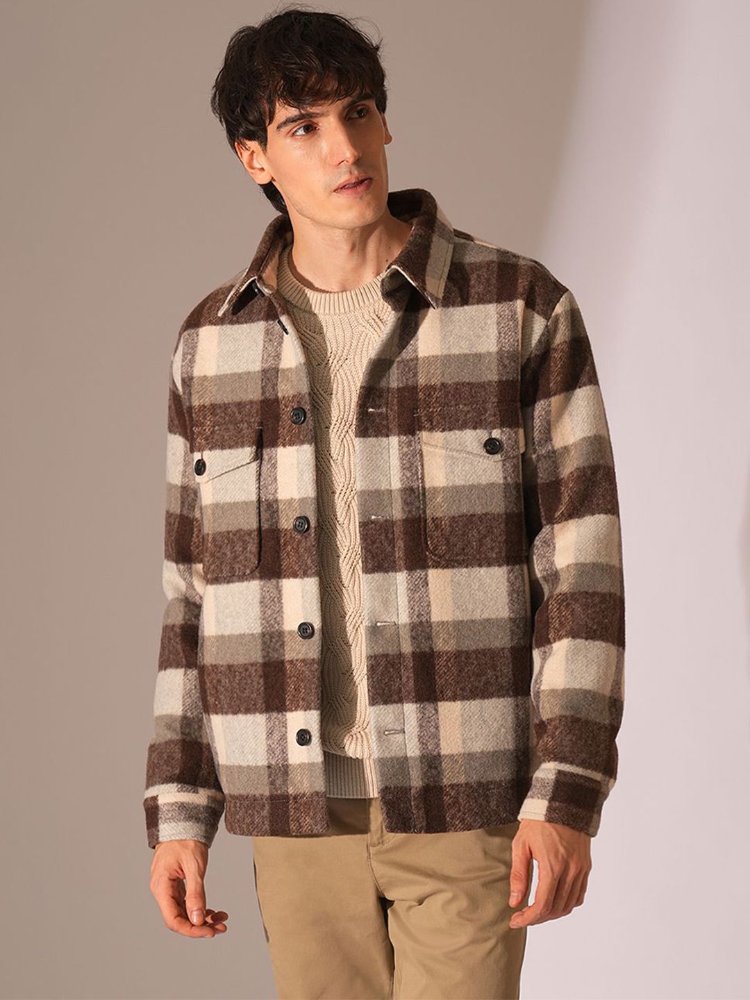 SELECTED Men Cotton Self Design Cable Knit Pullover