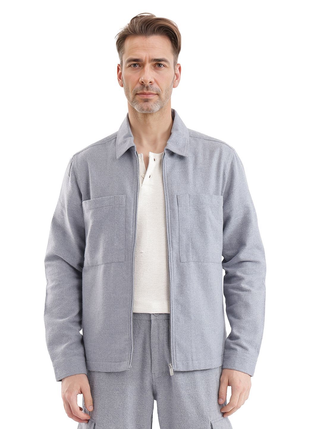 RARE RABBIT Men Blue Regular Fit Plain Casual Shacket