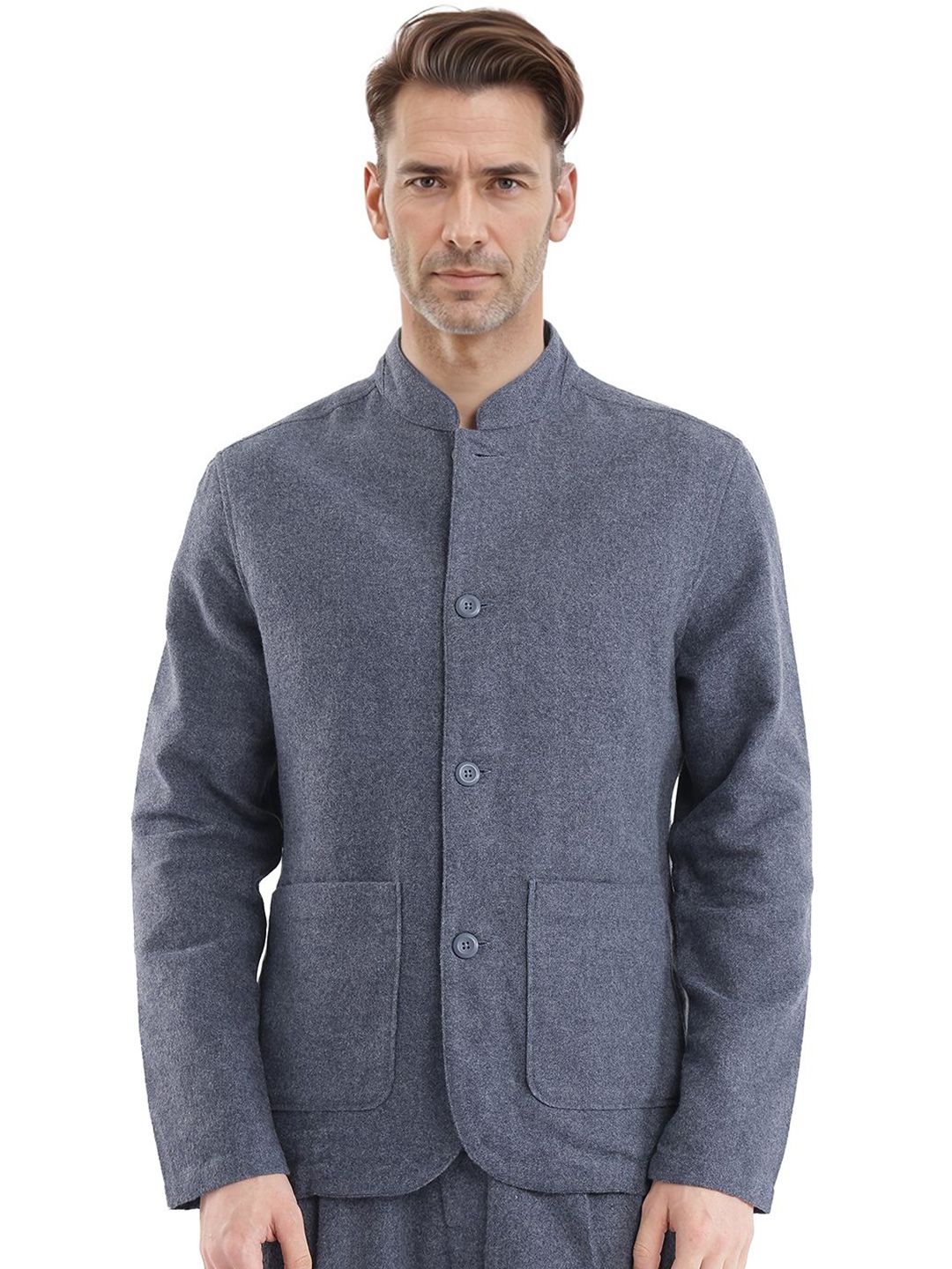 RARE RABBIT Men Navy Regular Fit Plain Casual Shacket