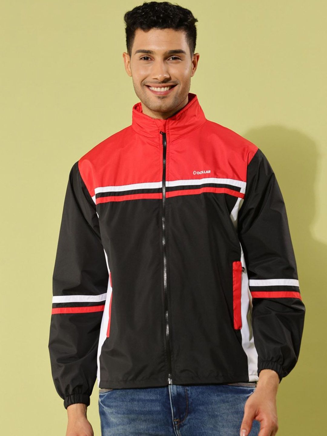 Dollar Men Colourblock Light Weight Windcheater with UV Protection and Pockets