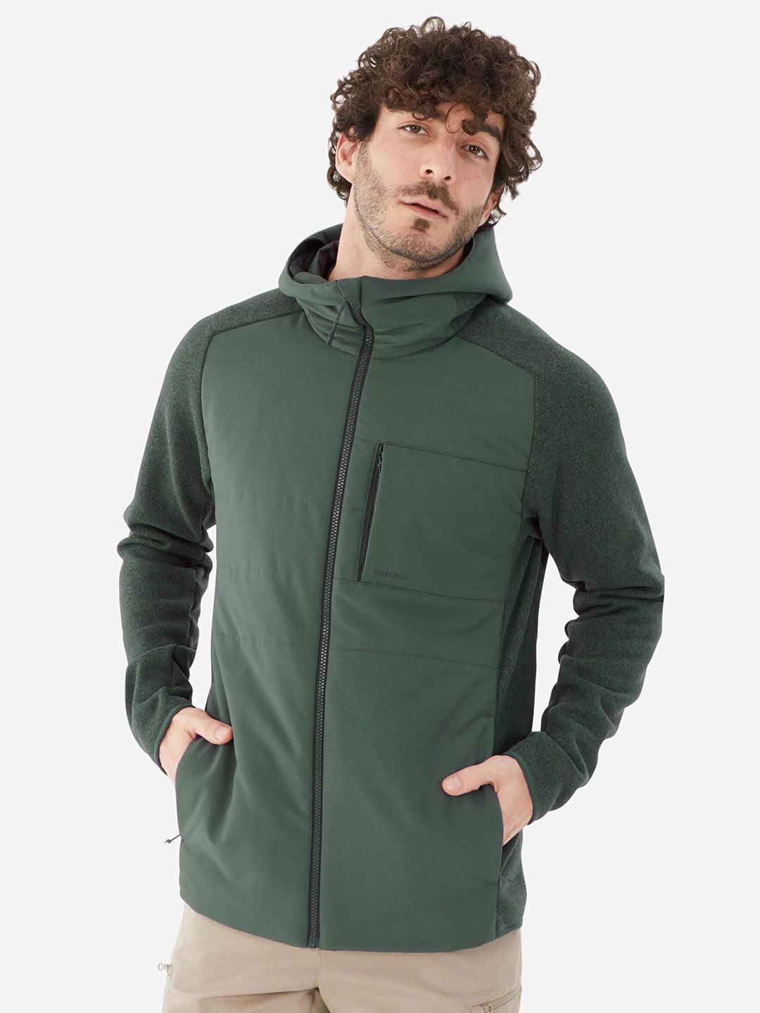 Decathlon Quechua - Men Green NH500 Freedom of Movement Hybrid Hiking Sweatshirt