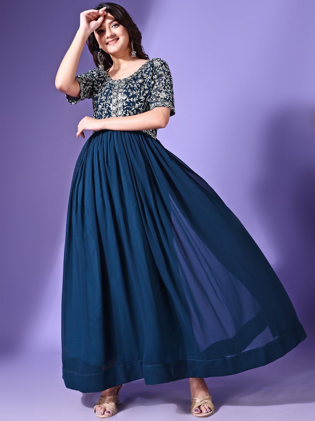 knee length dresses for ladies Dori Floral Embellished Maxi Dress Blush Selfie Leslie