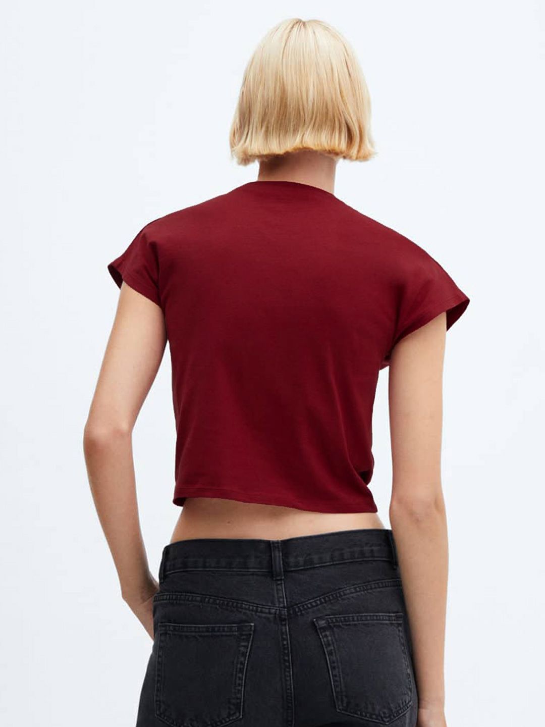 Tie Up Waist Extended Sleeves Pure Cotton T-shirt